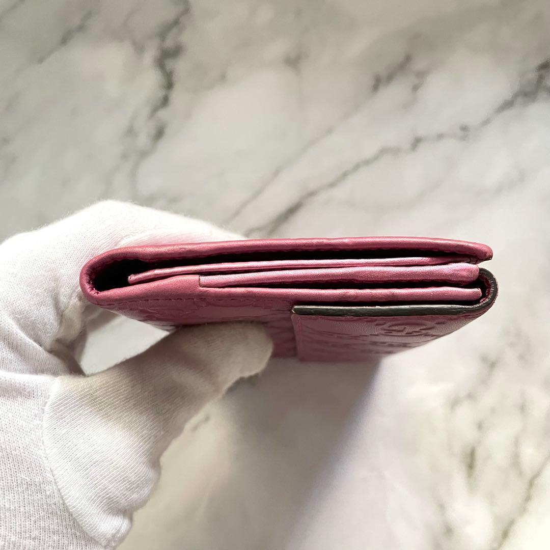 GUCCI グッチ　ラブリーハート シマレザー ピンク 長財布　美品0127-①