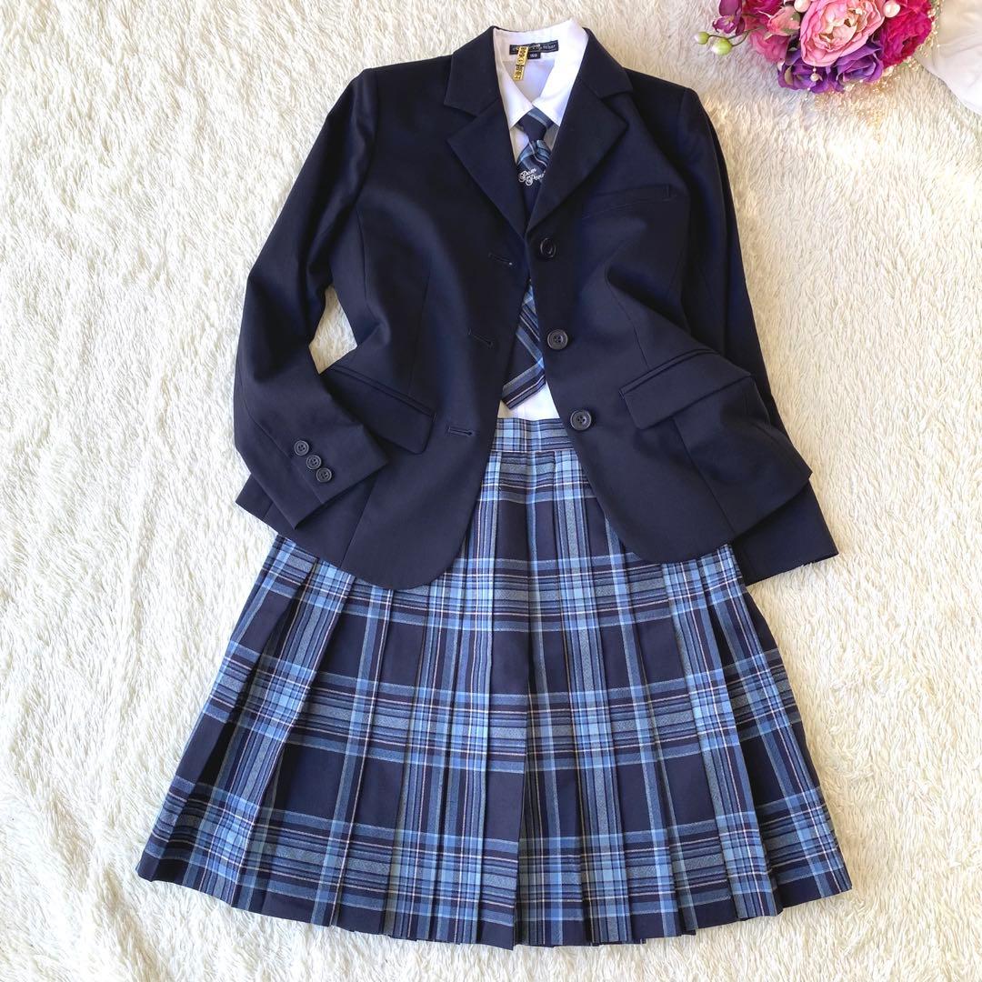 ポンポネット　卒服　卒業式　フォーマル　４点セット　150 青チェック　ネクタイ