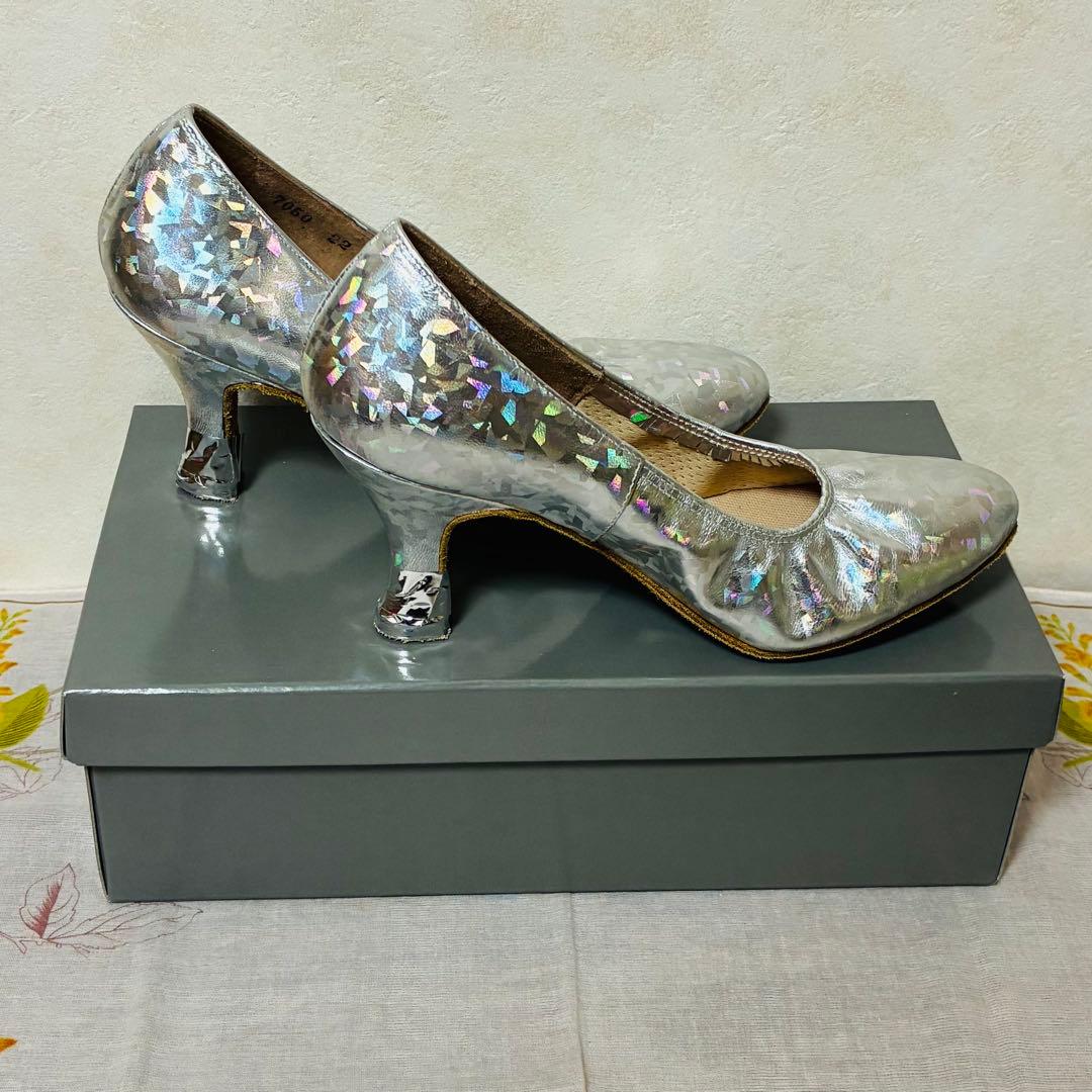 600.Dance　シューズ　22㎝　7㎝ヒール　スタンダード　シルバーダイヤ