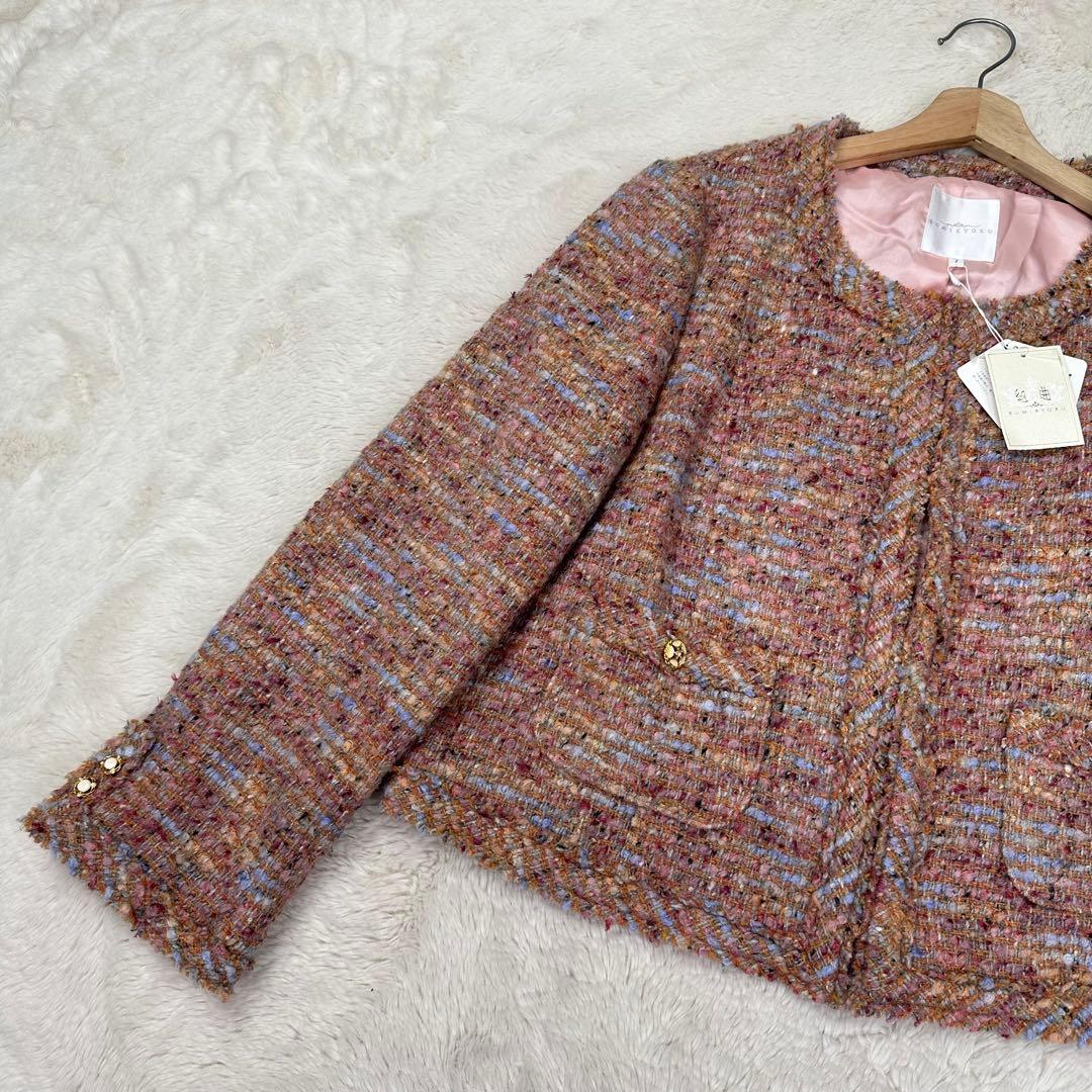 新品✨組曲 大きいサイズ7 ツイード ノーカラージャケット 19号 4L モヘヤ