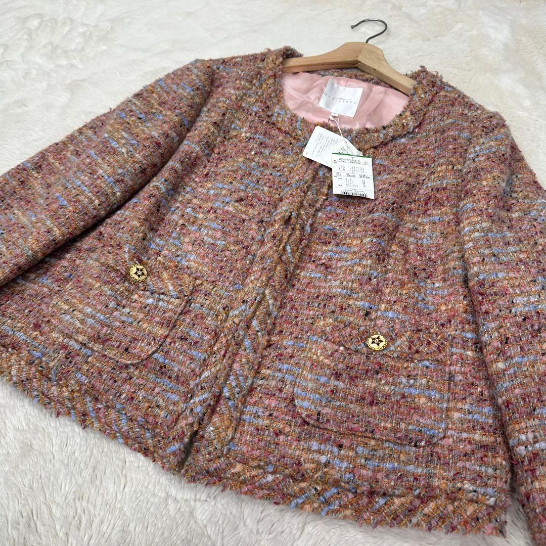 新品✨組曲 大きいサイズ7 ツイード ノーカラージャケット 19号 4L モヘヤ