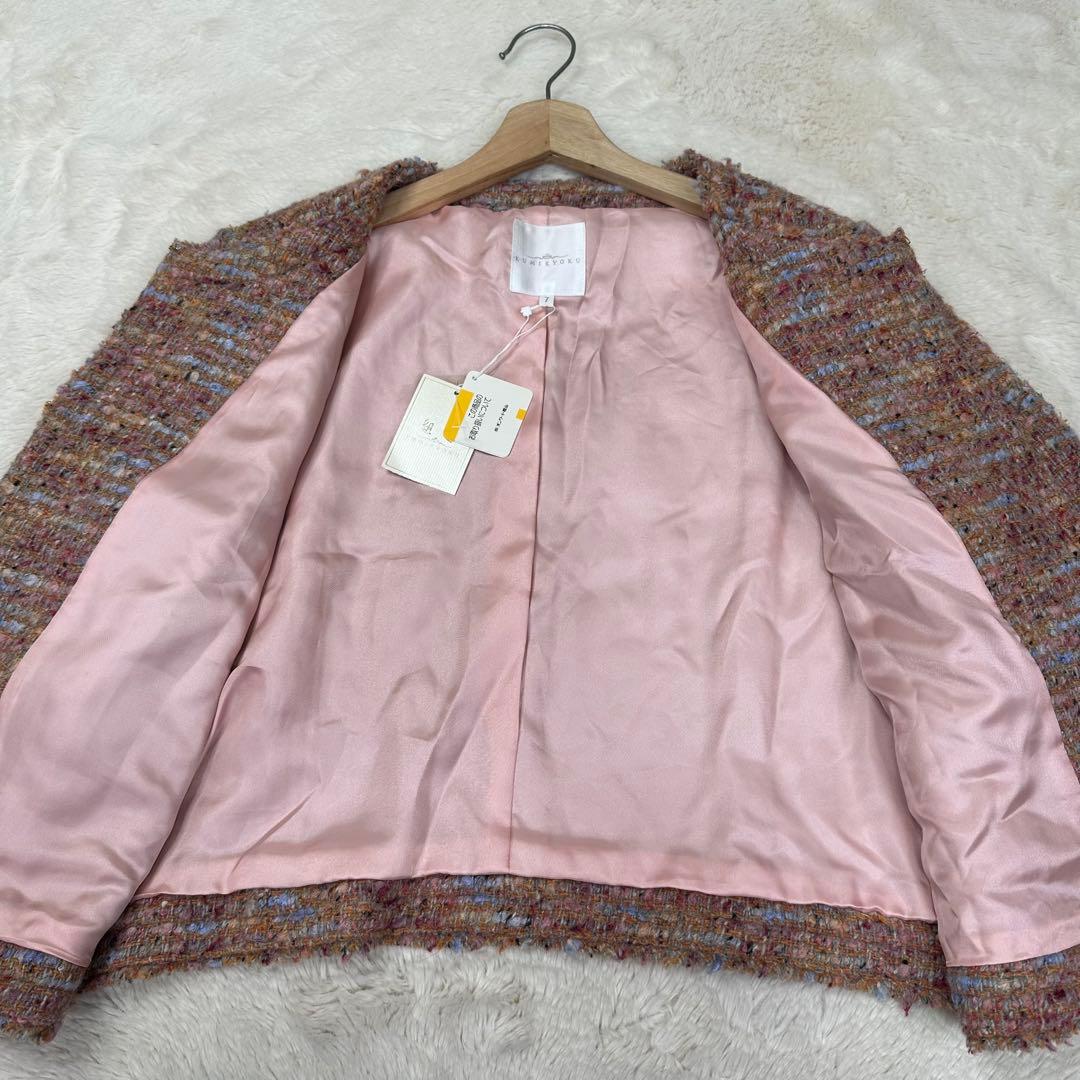 新品✨組曲 大きいサイズ7 ツイード ノーカラージャケット 19号 4L モヘヤ