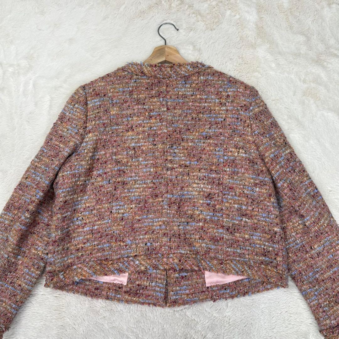 新品✨組曲 大きいサイズ7 ツイード ノーカラージャケット 19号 4L モヘヤ