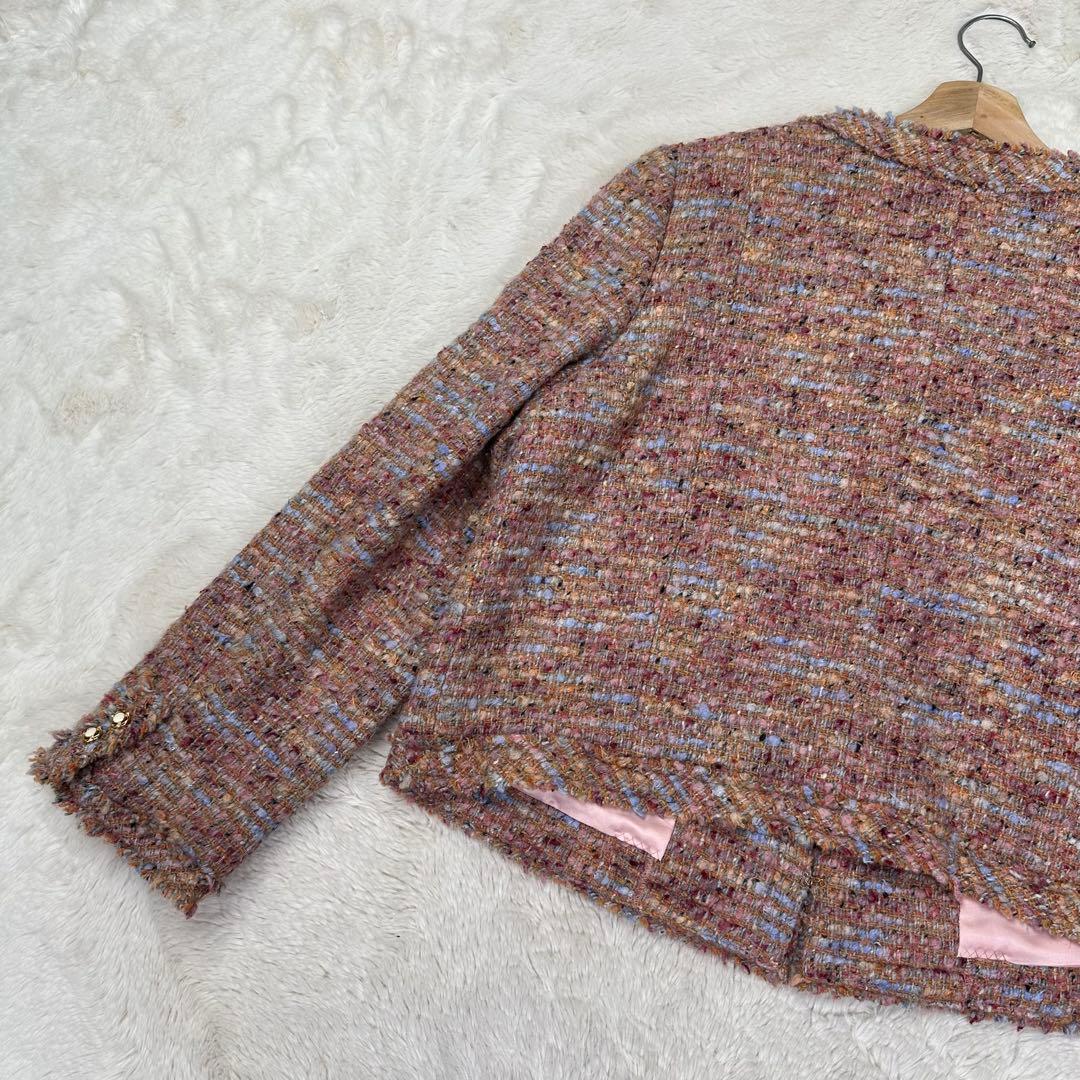 新品✨組曲 大きいサイズ7 ツイード ノーカラージャケット 19号 4L モヘヤ