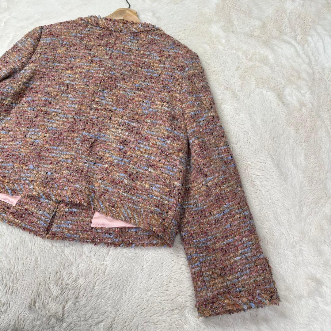 新品✨組曲 大きいサイズ7 ツイード ノーカラージャケット 19号 4L モヘヤ