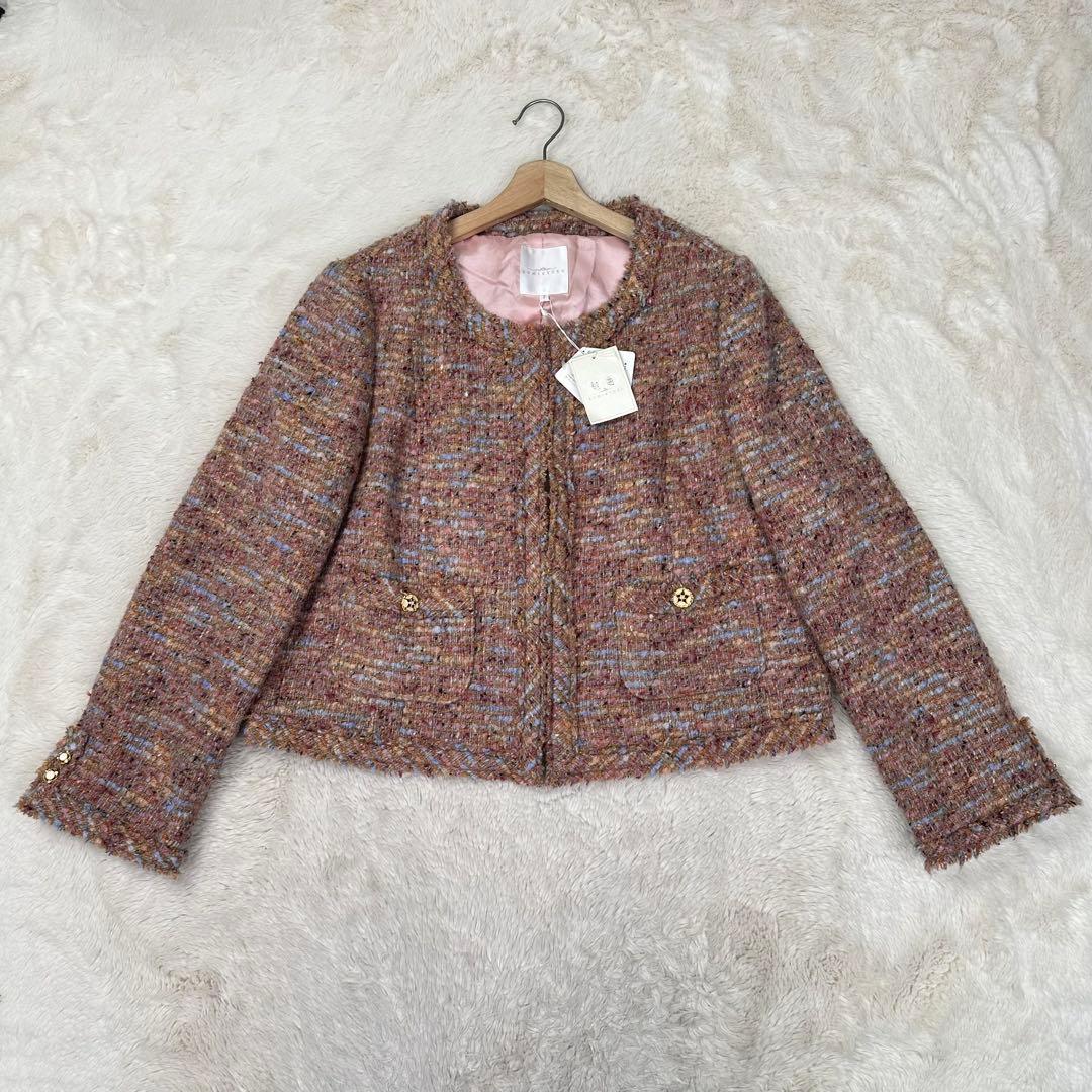 新品✨組曲 大きいサイズ7 ツイード ノーカラージャケット 19号 4L モヘヤ