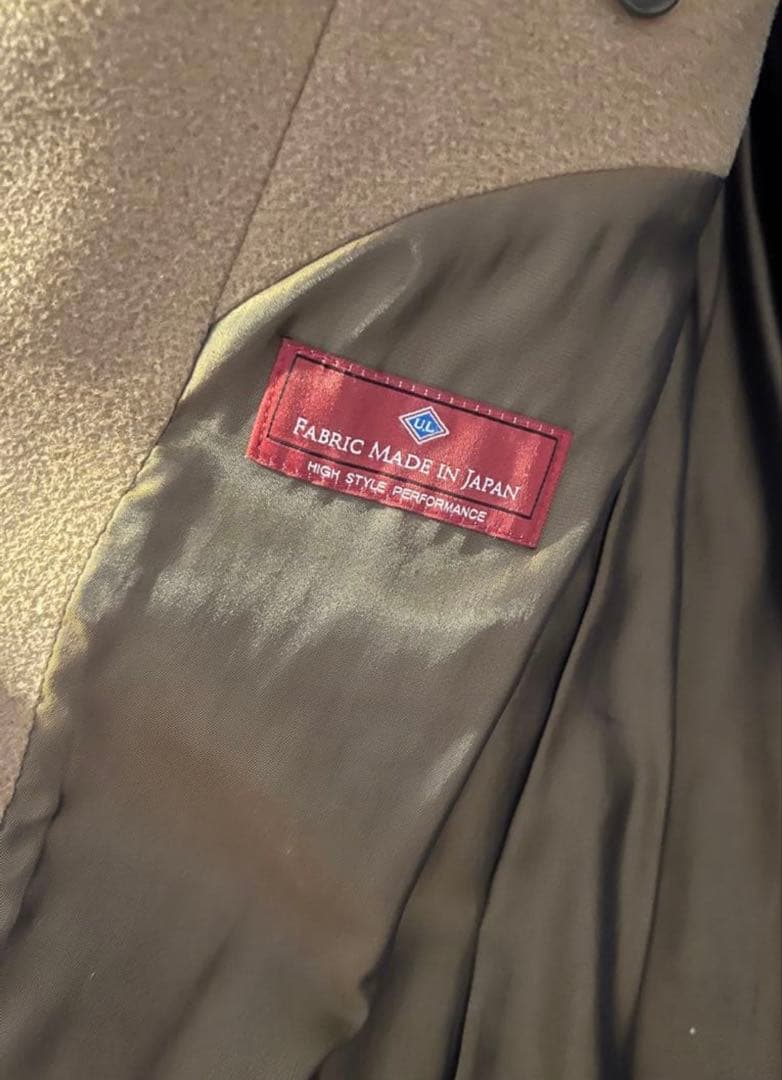 ユニバーサルランゲージ　干場義雅モデル　カシミヤ混キャメルチェスターポロコート