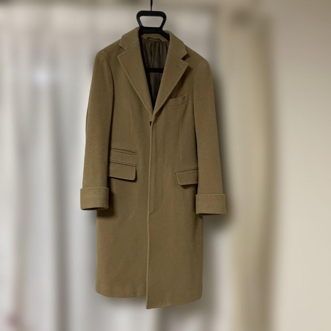 ユニバーサルランゲージ　干場義雅モデル　カシミヤ混キャメルチェスターポロコート