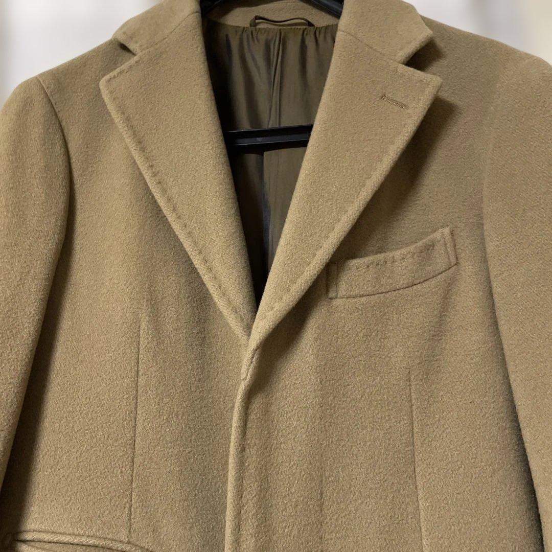 ユニバーサルランゲージ　干場義雅モデル　カシミヤ混キャメルチェスターポロコート