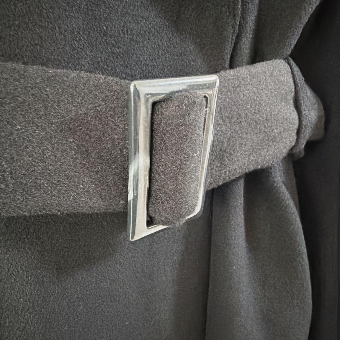 リエンダ ロングコート ウール混 バックボタン ファー 高級感 ブラック 冬 M