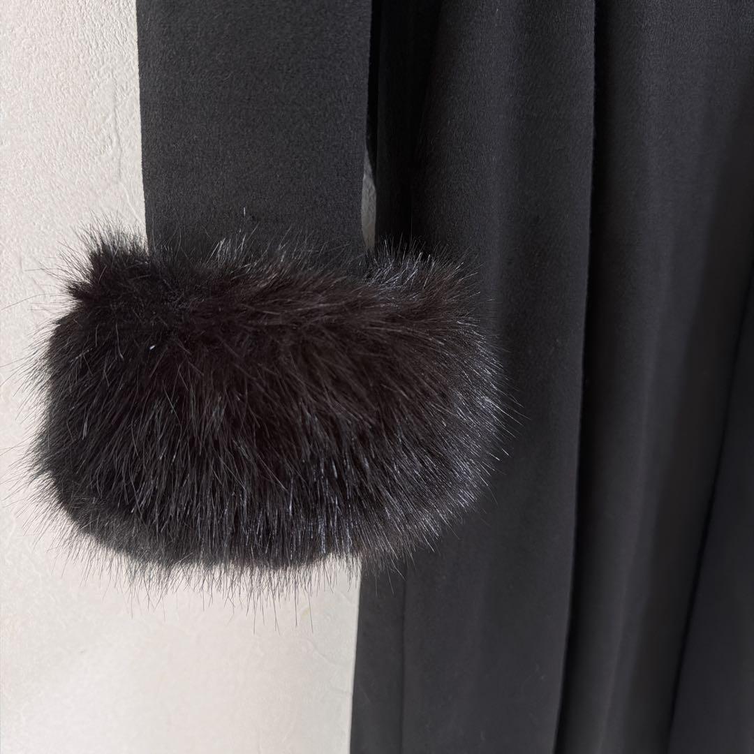 リエンダ ロングコート ウール混 バックボタン ファー 高級感 ブラック 冬 M