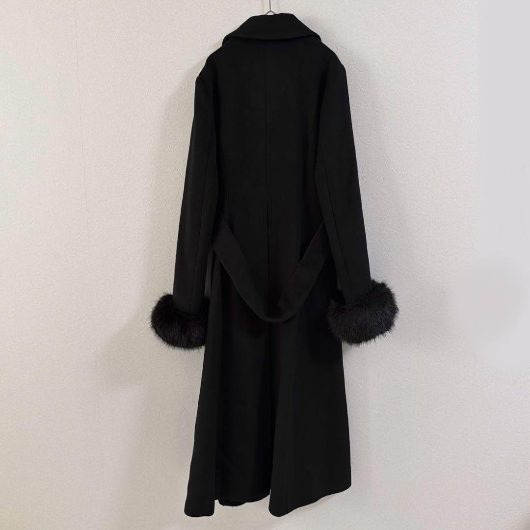 リエンダ ロングコート ウール混 バックボタン ファー 高級感 ブラック 冬 M
