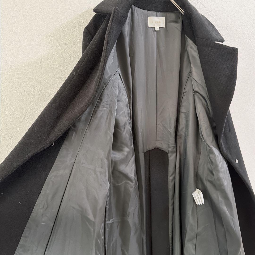 リエンダ ロングコート ウール混 バックボタン ファー 高級感 ブラック 冬 M