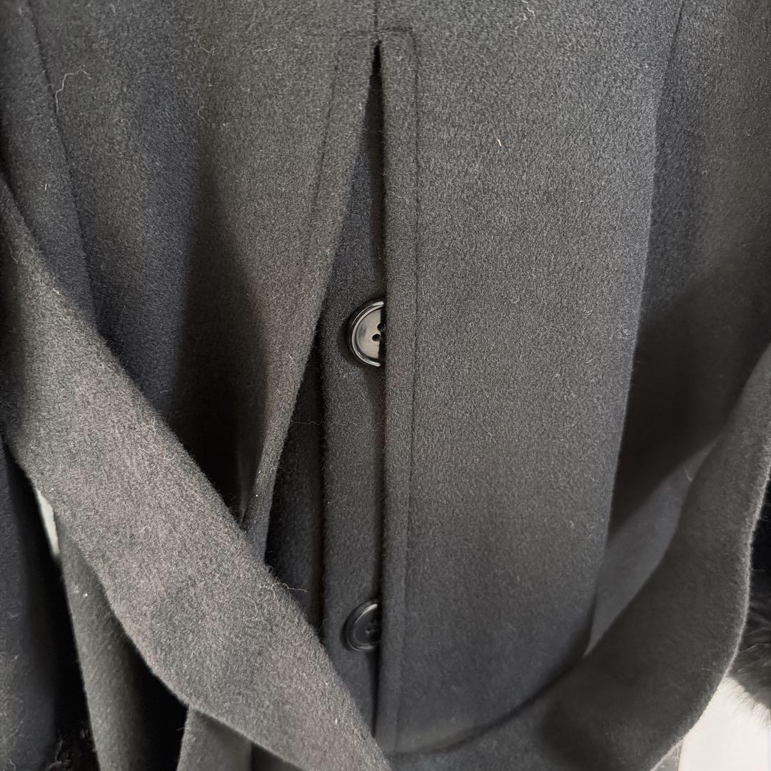 リエンダ ロングコート ウール混 バックボタン ファー 高級感 ブラック 冬 M