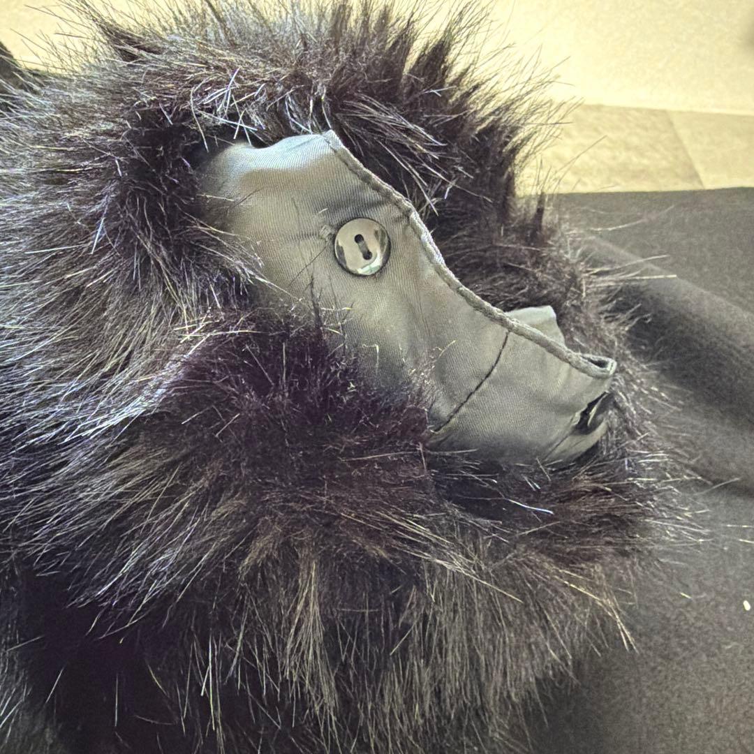 リエンダ ロングコート ウール混 バックボタン ファー 高級感 ブラック 冬 M