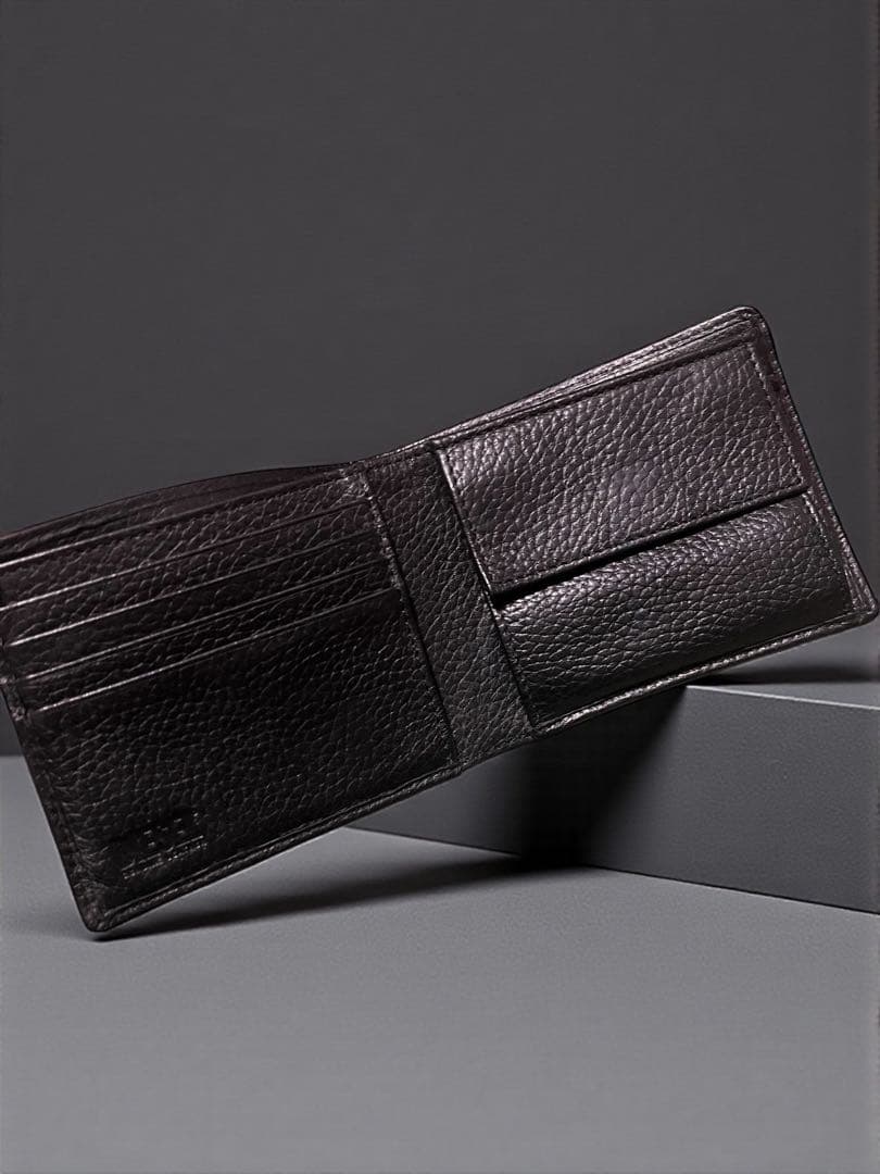 DIESEL 二つ折り財布　オールブラック　1dr Dロゴ　財布　シボ　黒