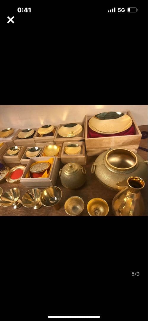まとめ売り24KGP金杯。記念メダル金箸、茶釜，香炉全部で約60個以上あります