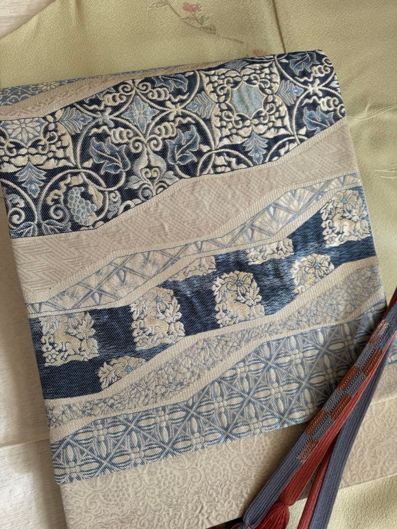 天然灰汁醗酵建藍染　藍染め　袋帯　道長取り　帯締めセット