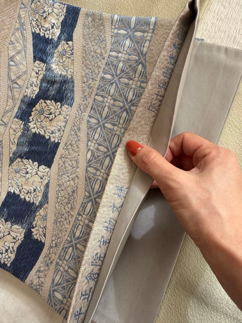 天然灰汁醗酵建藍染　藍染め　袋帯　道長取り　帯締めセット