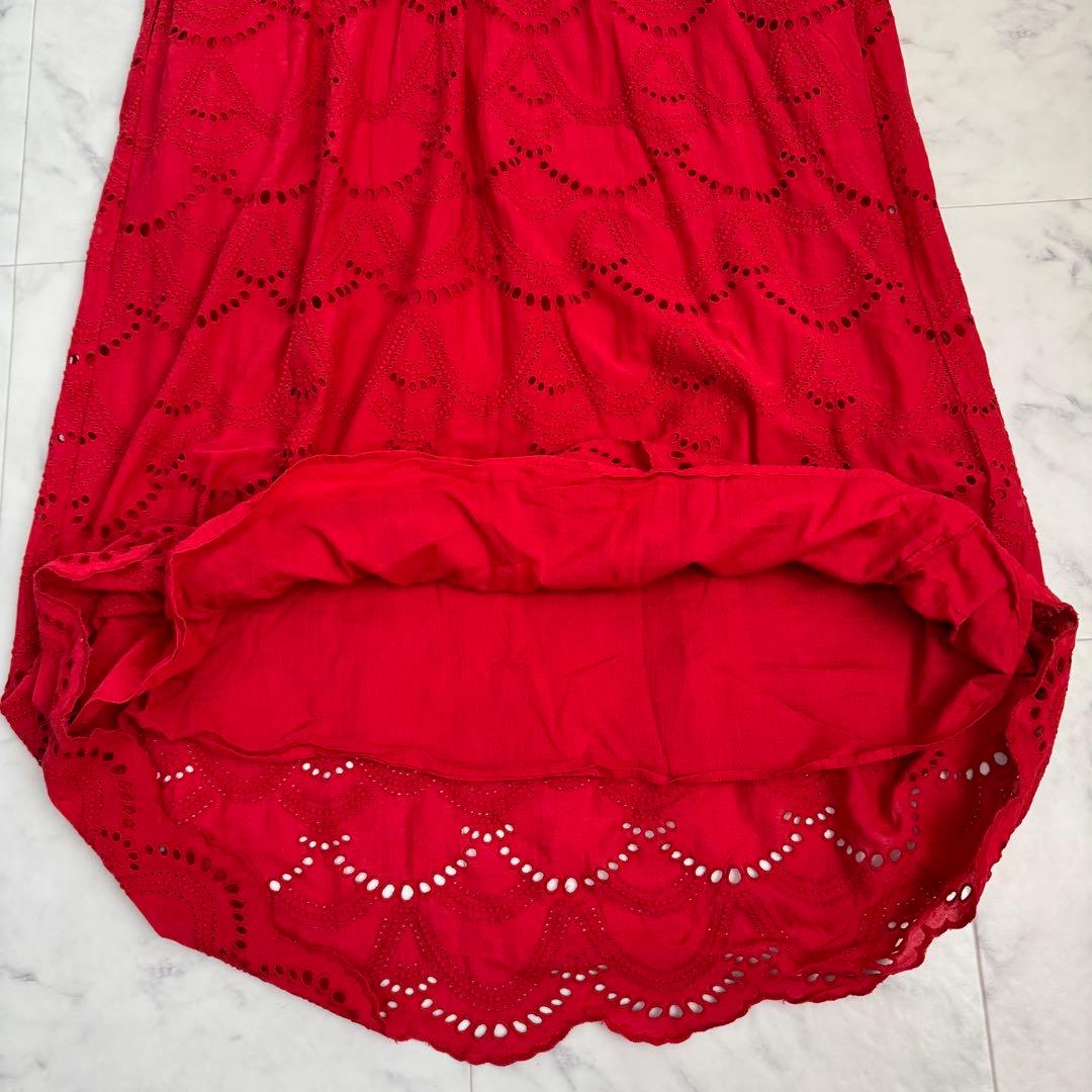 ヌキテパ コットン ボイル ドットヘムラ レース ワンピース マキシ丈 紅 近年