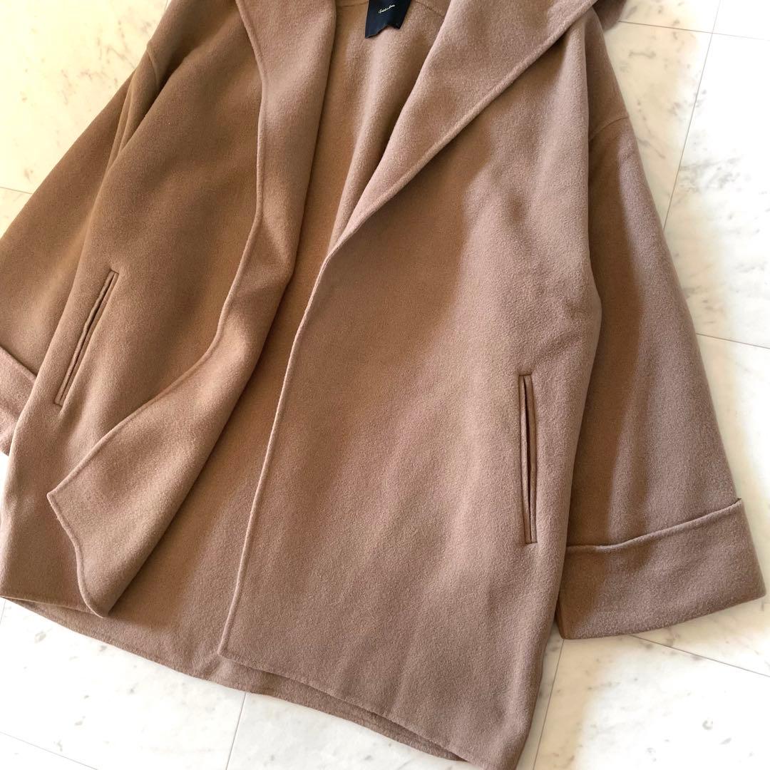 美品＊スピック＆スパン ダブルモッサリバーフーディーガウンコート カシミヤ混