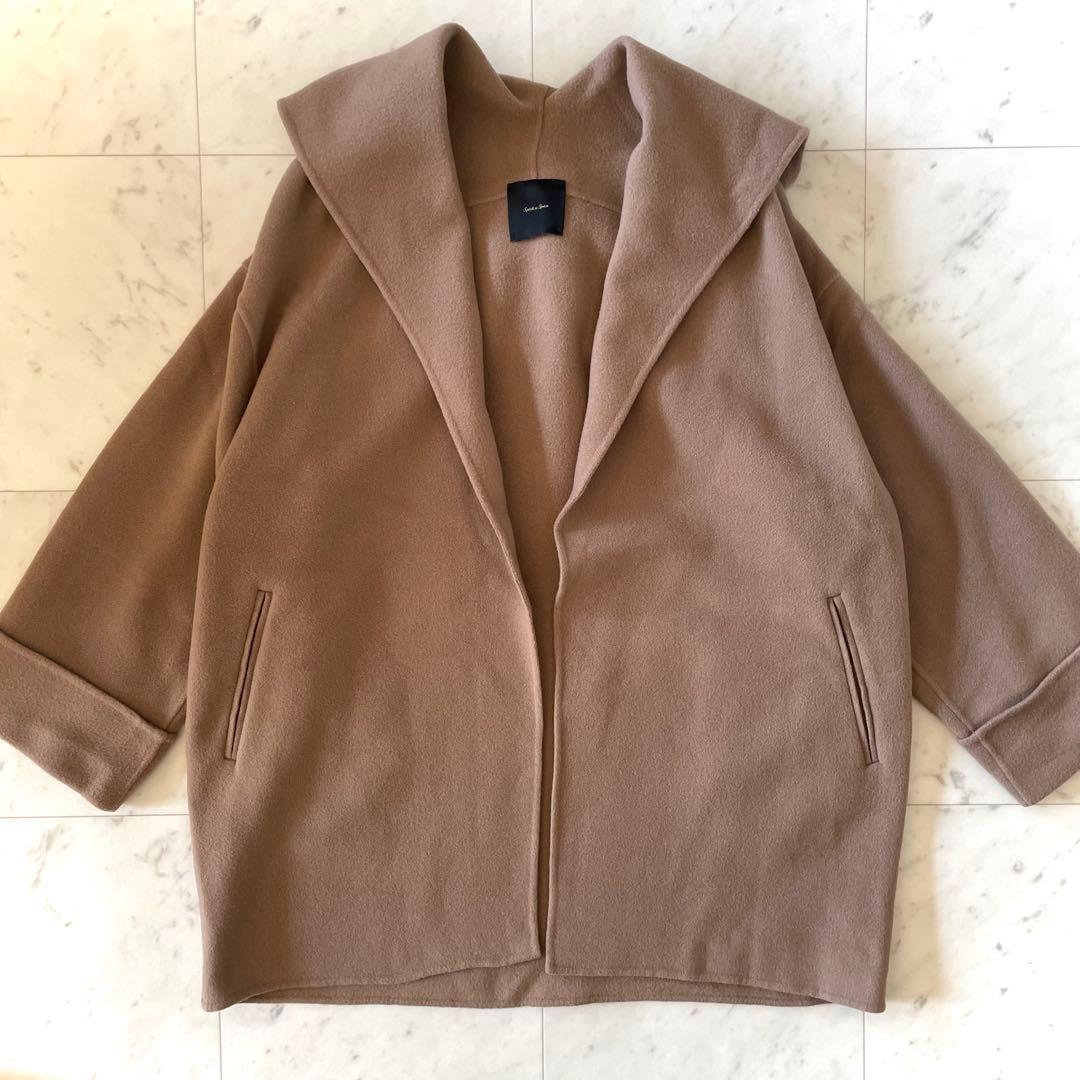 美品＊スピック＆スパン ダブルモッサリバーフーディーガウンコート カシミヤ混