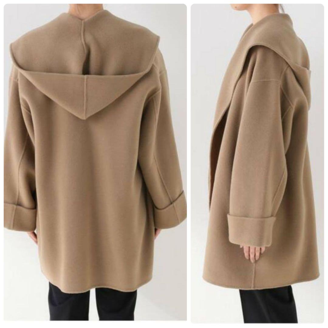 美品＊スピック＆スパン ダブルモッサリバーフーディーガウンコート カシミヤ混