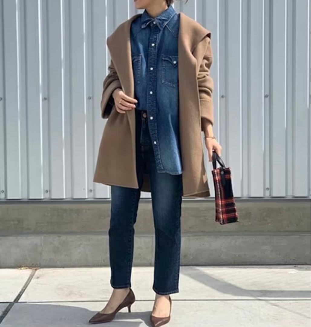 美品＊スピック＆スパン ダブルモッサリバーフーディーガウンコート カシミヤ混