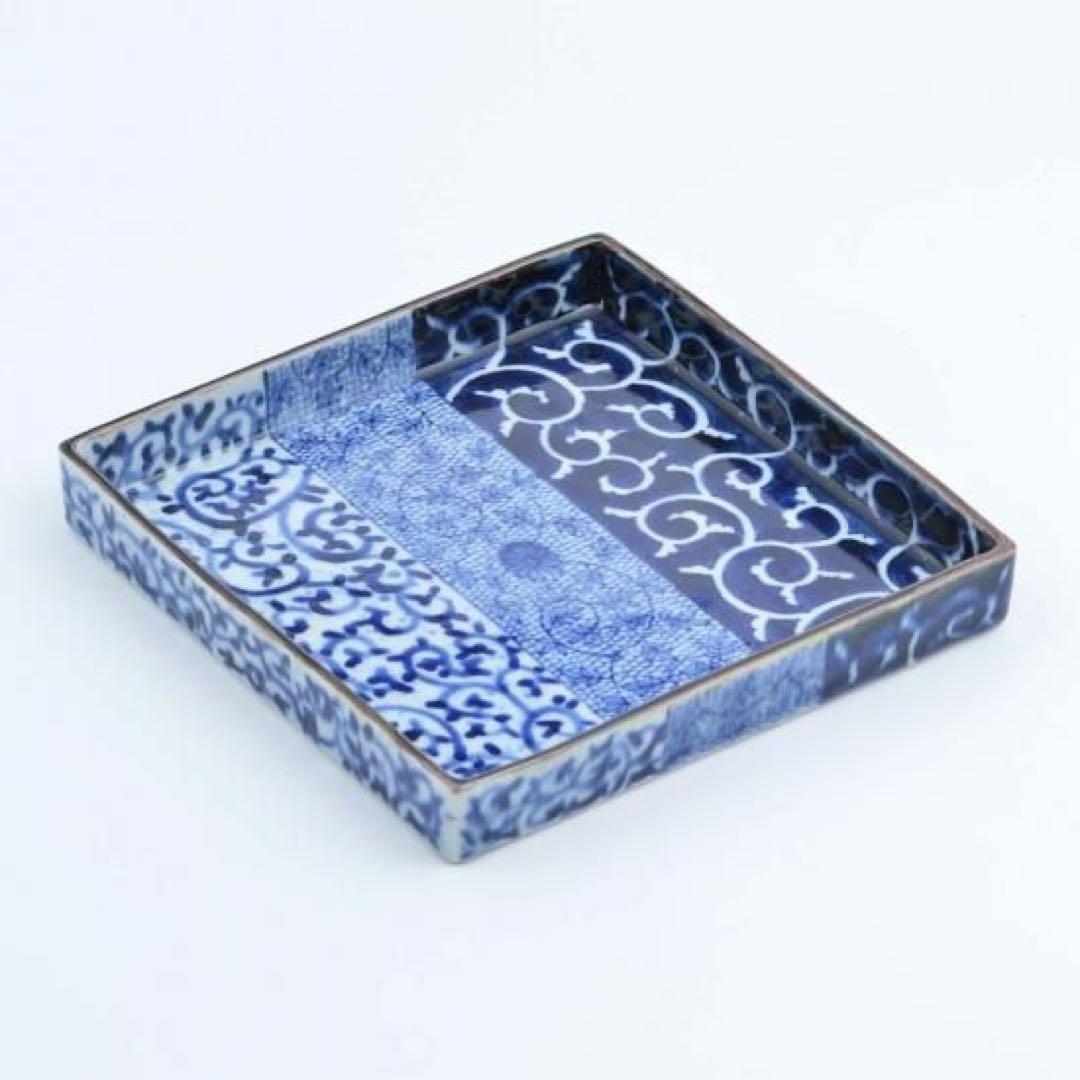 送料込み☆福泉窯　唐草描分け　7寸正角皿