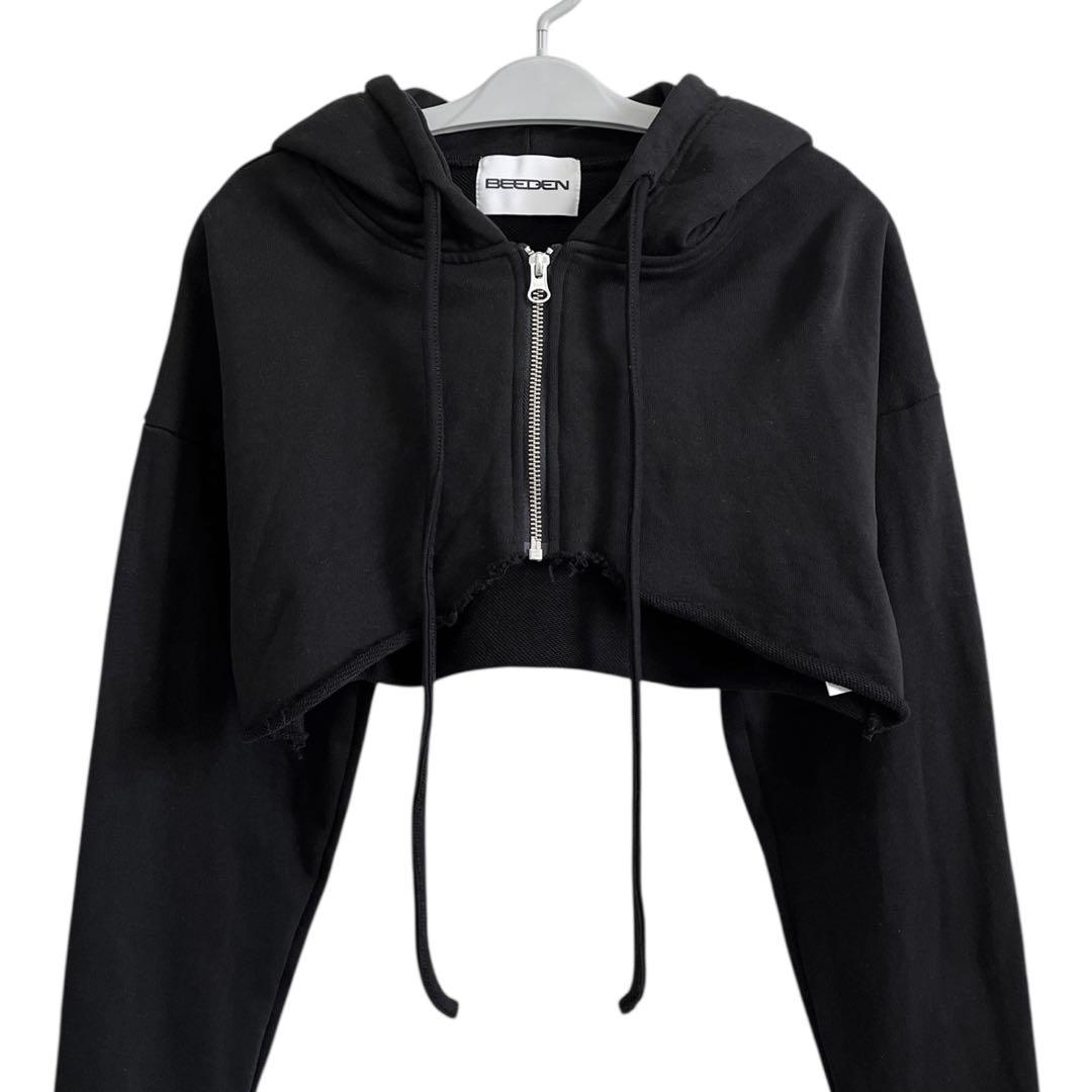 専用 BEEDEN バックロゴ クロップド ジップアップパーカー y2k 短丈