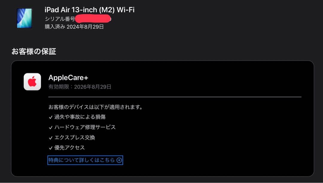 iPad Air 13インチ M2 128GB Wi-Fi⭐︎applecare付
