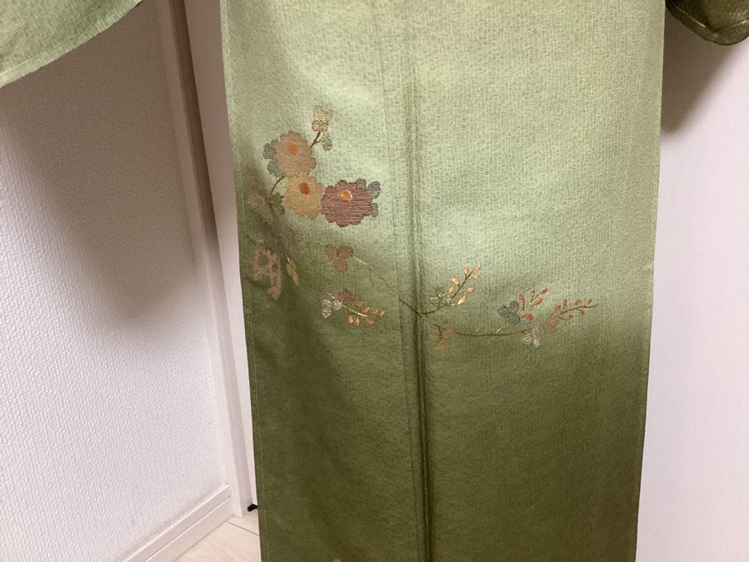 上品 明るめのうぐいす色付け下げ訪問着＆袋帯セット 身丈162