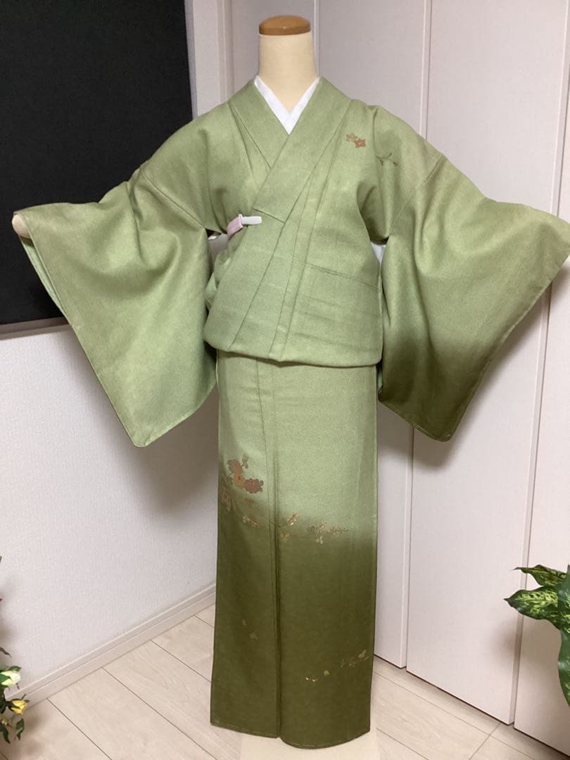 上品 明るめのうぐいす色付け下げ訪問着＆袋帯セット 身丈162