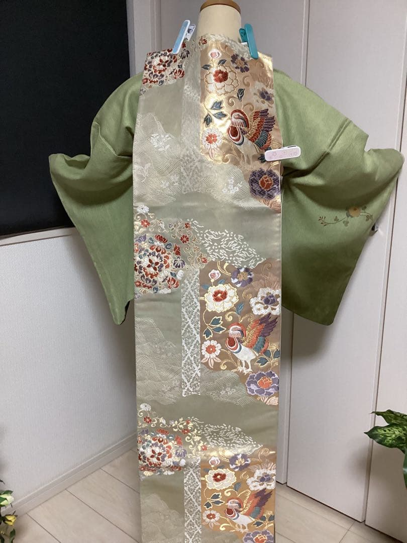 上品 明るめのうぐいす色付け下げ訪問着＆袋帯セット 身丈162