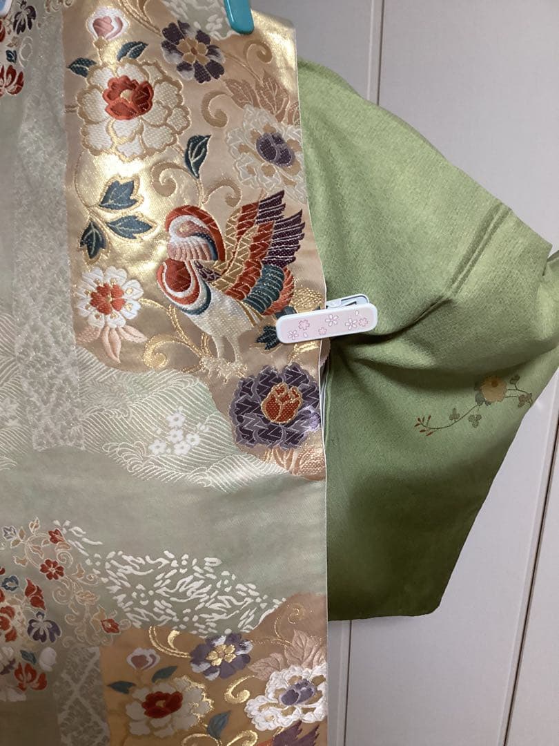 上品 明るめのうぐいす色付け下げ訪問着＆袋帯セット 身丈162