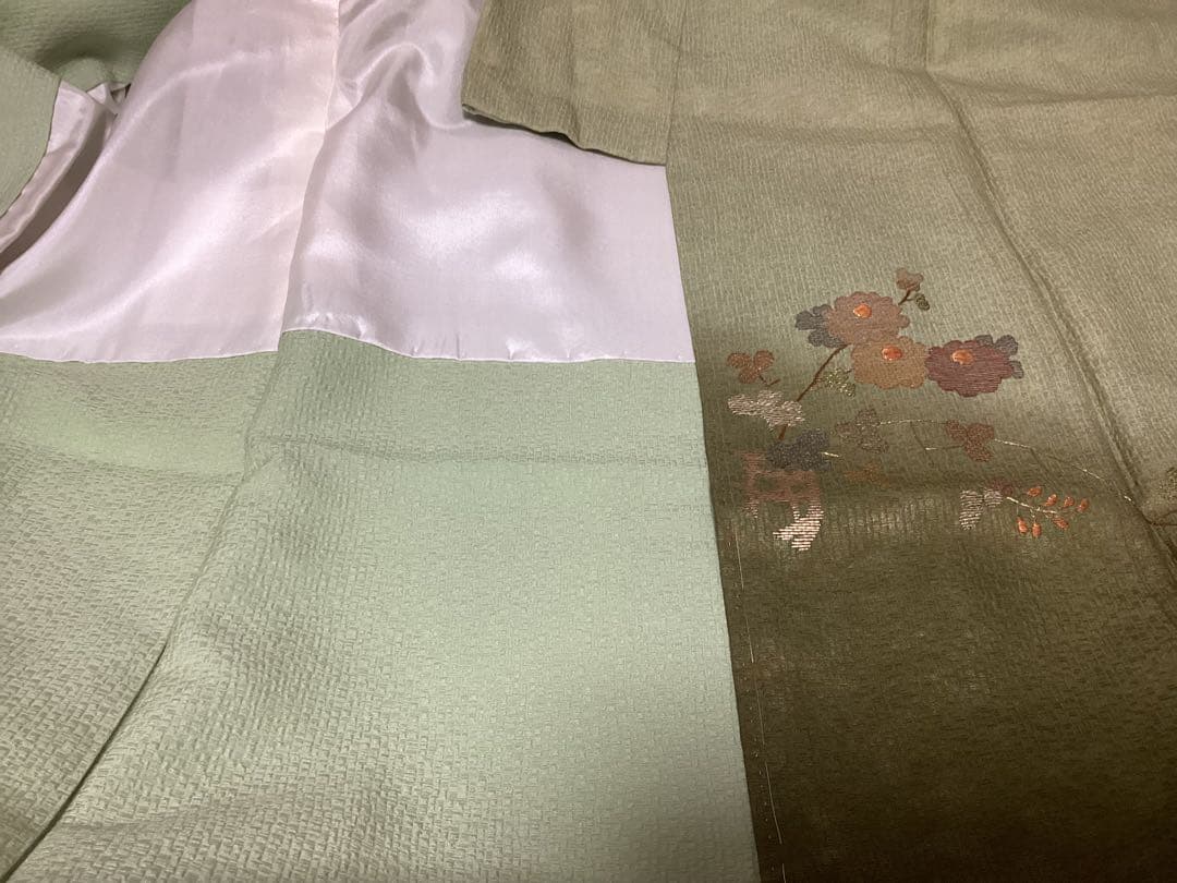 上品 明るめのうぐいす色付け下げ訪問着＆袋帯セット 身丈162