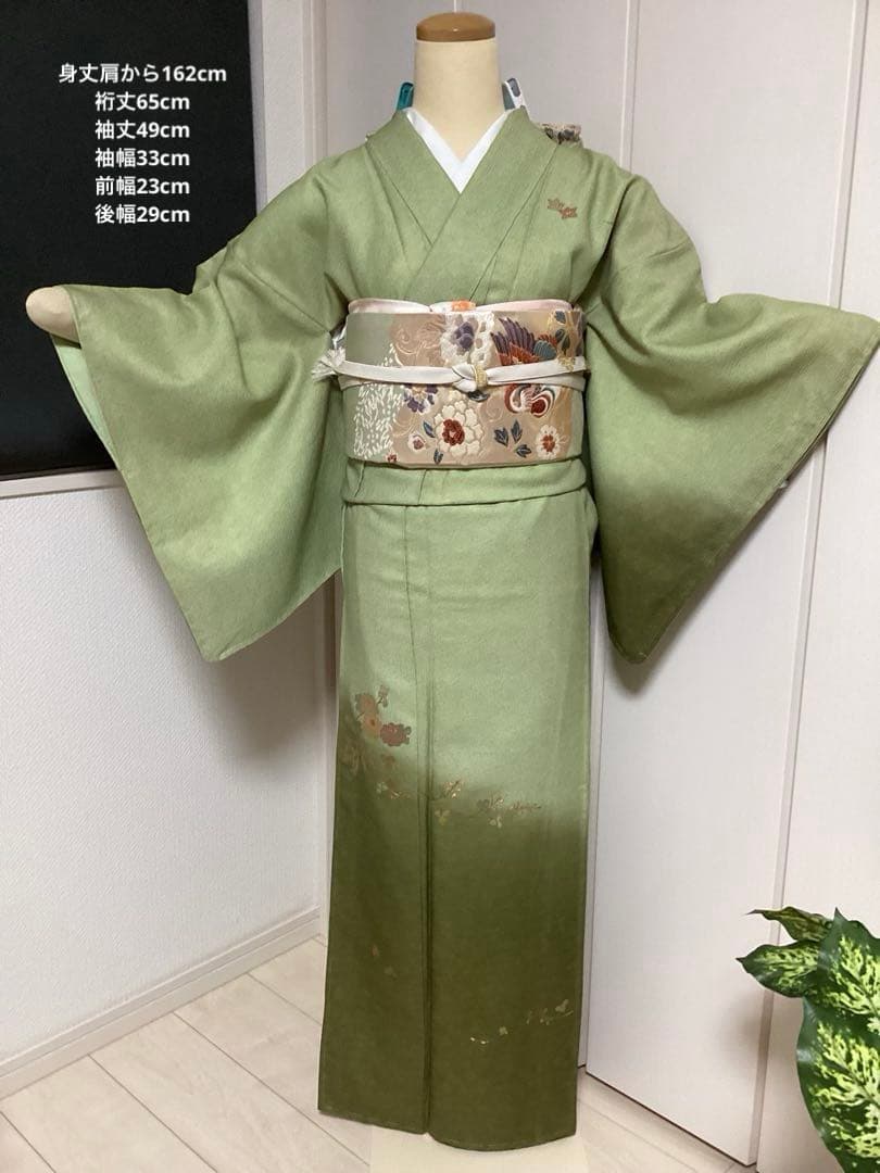 上品 明るめのうぐいす色付け下げ訪問着＆袋帯セット 身丈162