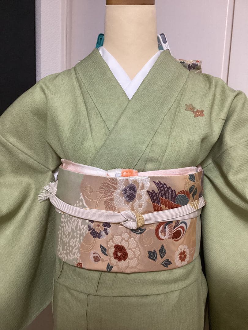 上品 明るめのうぐいす色付け下げ訪問着＆袋帯セット 身丈162