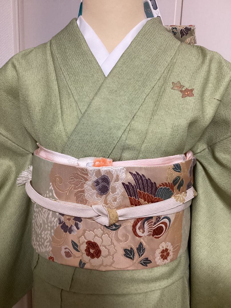 上品 明るめのうぐいす色付け下げ訪問着＆袋帯セット 身丈162