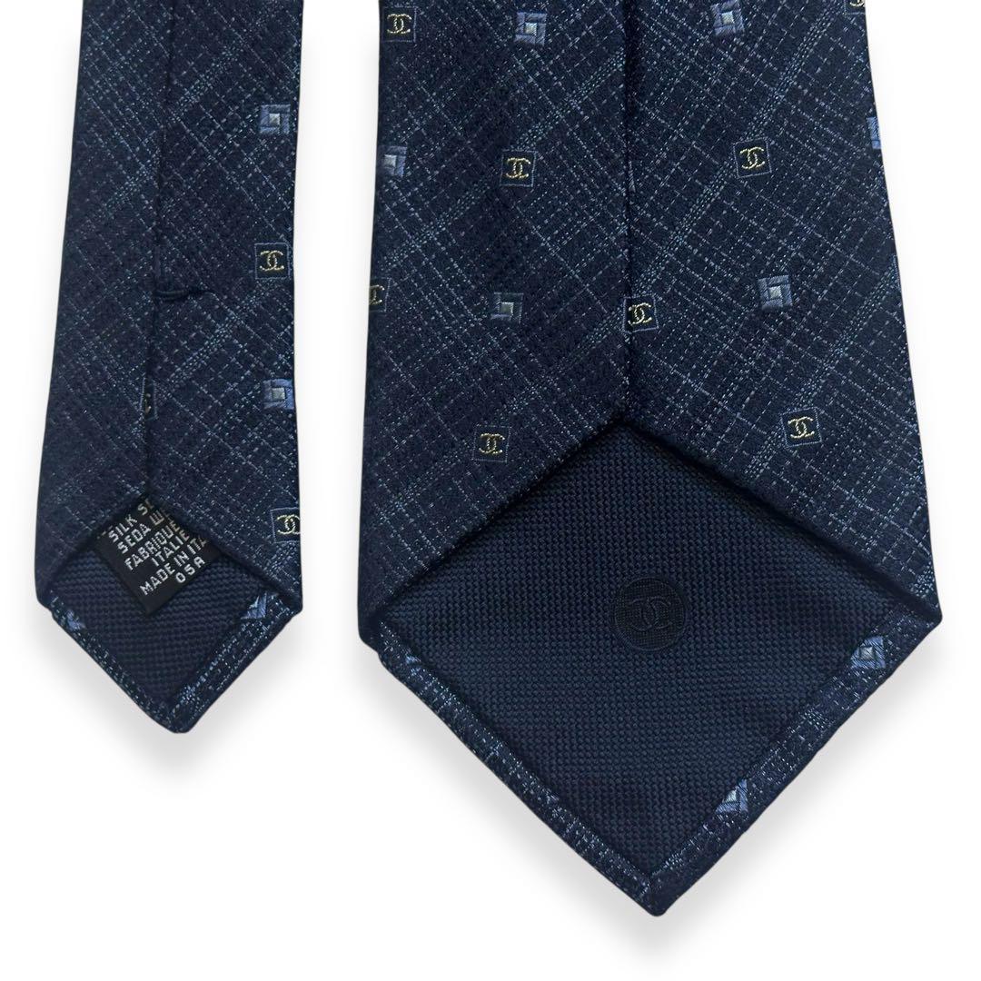 美品✨CHANEL ネクタイ　ココマーク　ジャガード　シャネル ネイビー高級