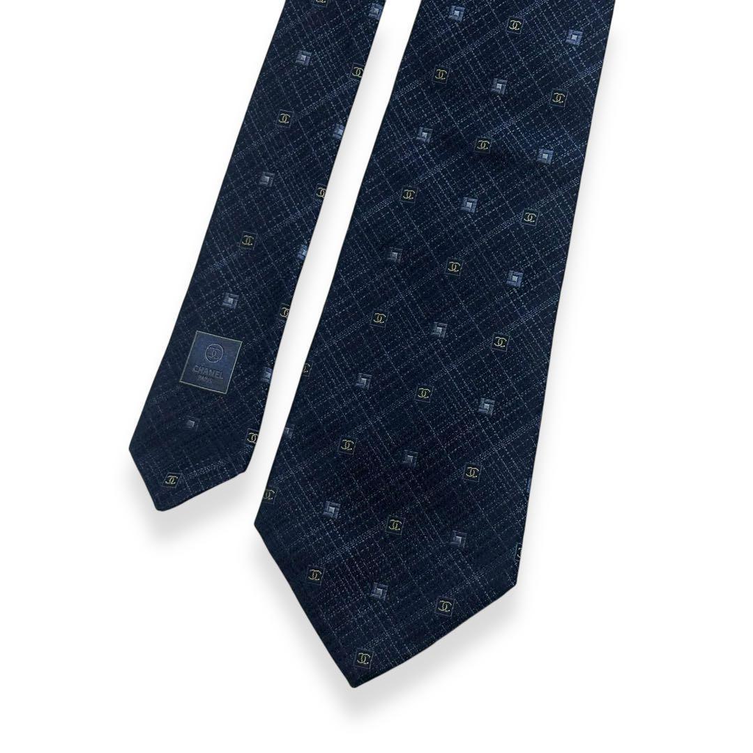 美品✨CHANEL ネクタイ　ココマーク　ジャガード　シャネル ネイビー高級