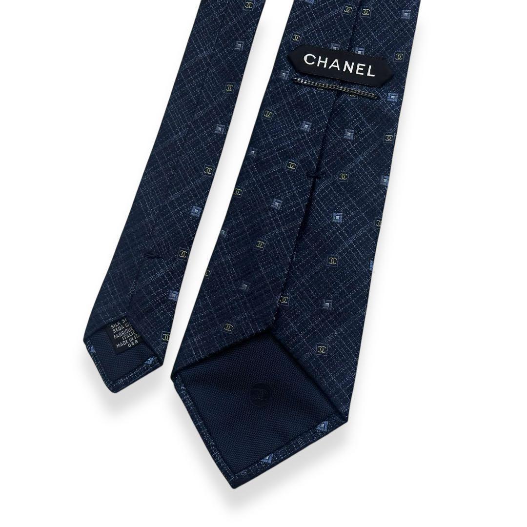 美品✨CHANEL ネクタイ　ココマーク　ジャガード　シャネル ネイビー高級