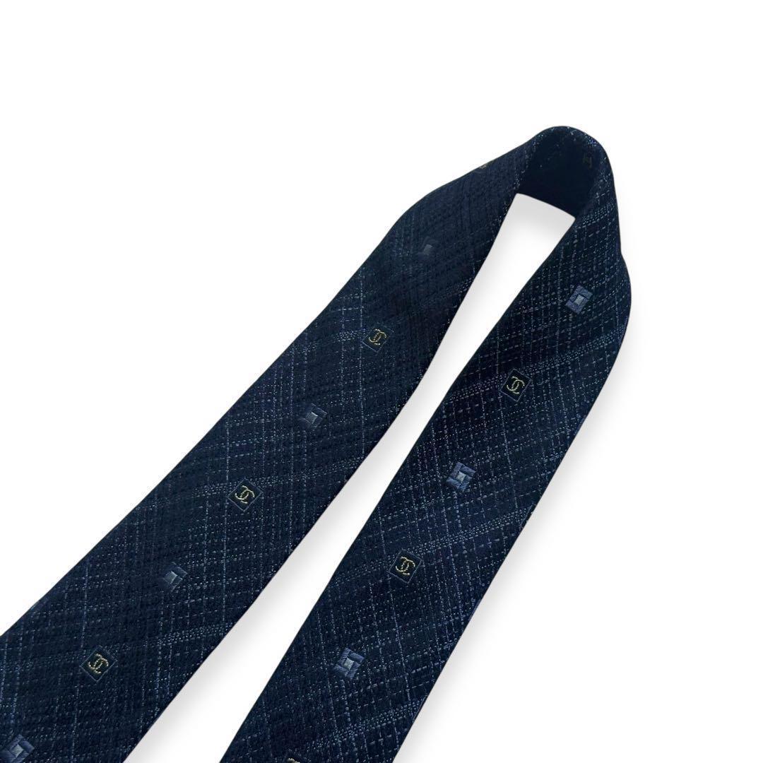 美品✨CHANEL ネクタイ　ココマーク　ジャガード　シャネル ネイビー高級