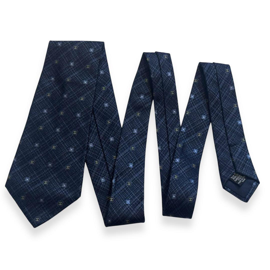 美品✨CHANEL ネクタイ　ココマーク　ジャガード　シャネル ネイビー高級