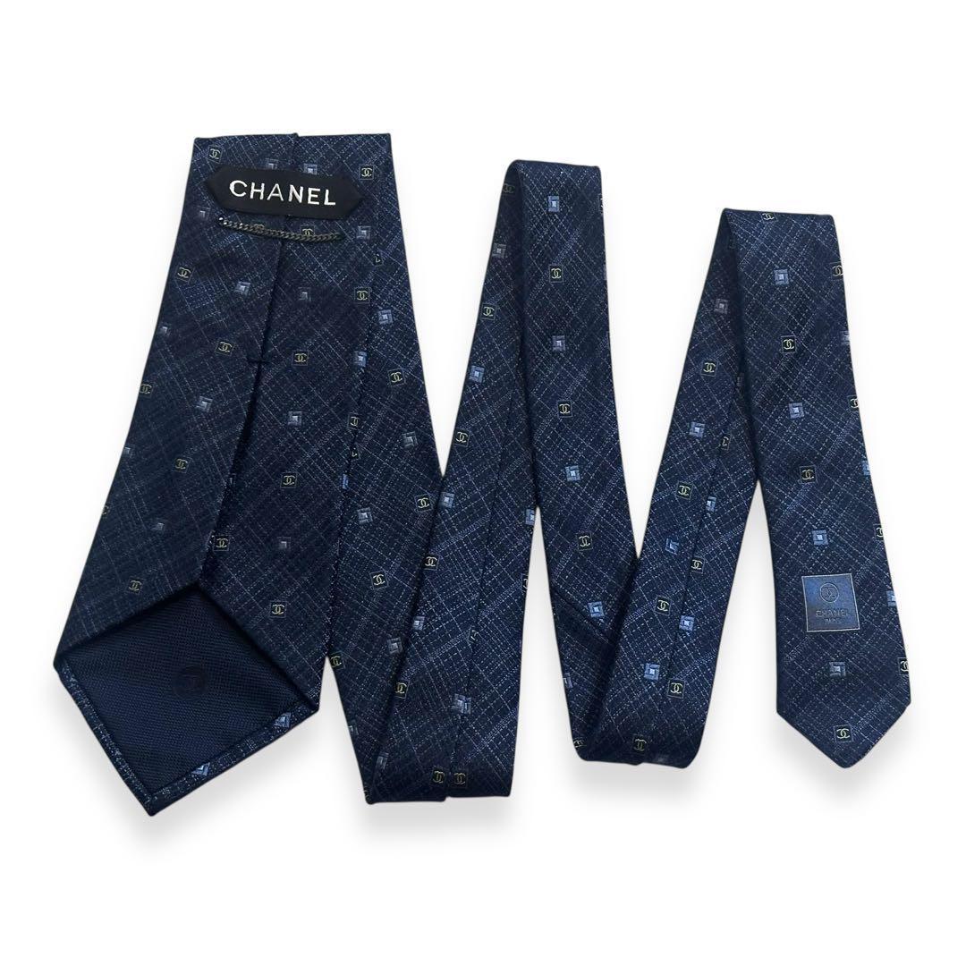 美品✨CHANEL ネクタイ　ココマーク　ジャガード　シャネル ネイビー高級
