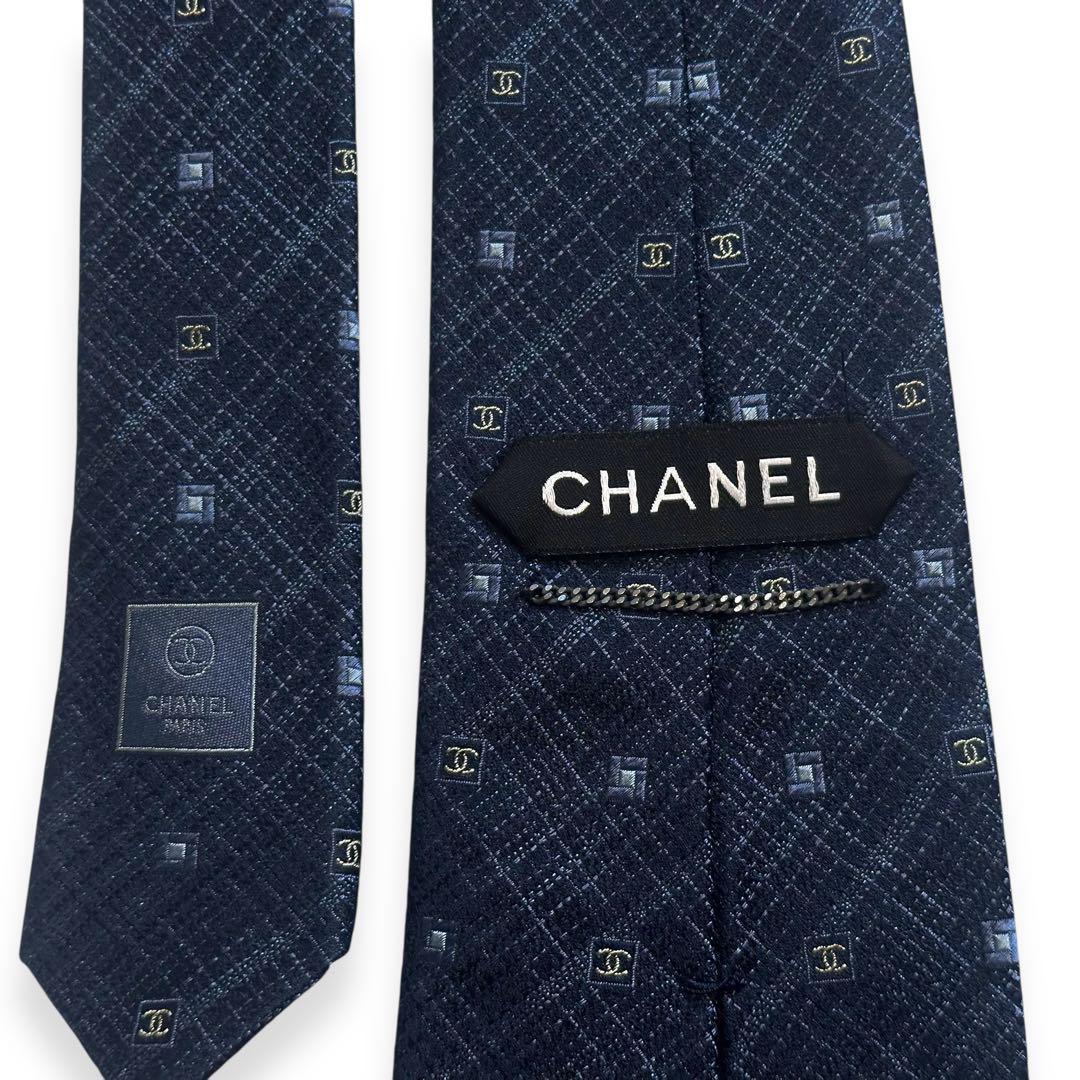 美品✨CHANEL ネクタイ　ココマーク　ジャガード　シャネル ネイビー高級