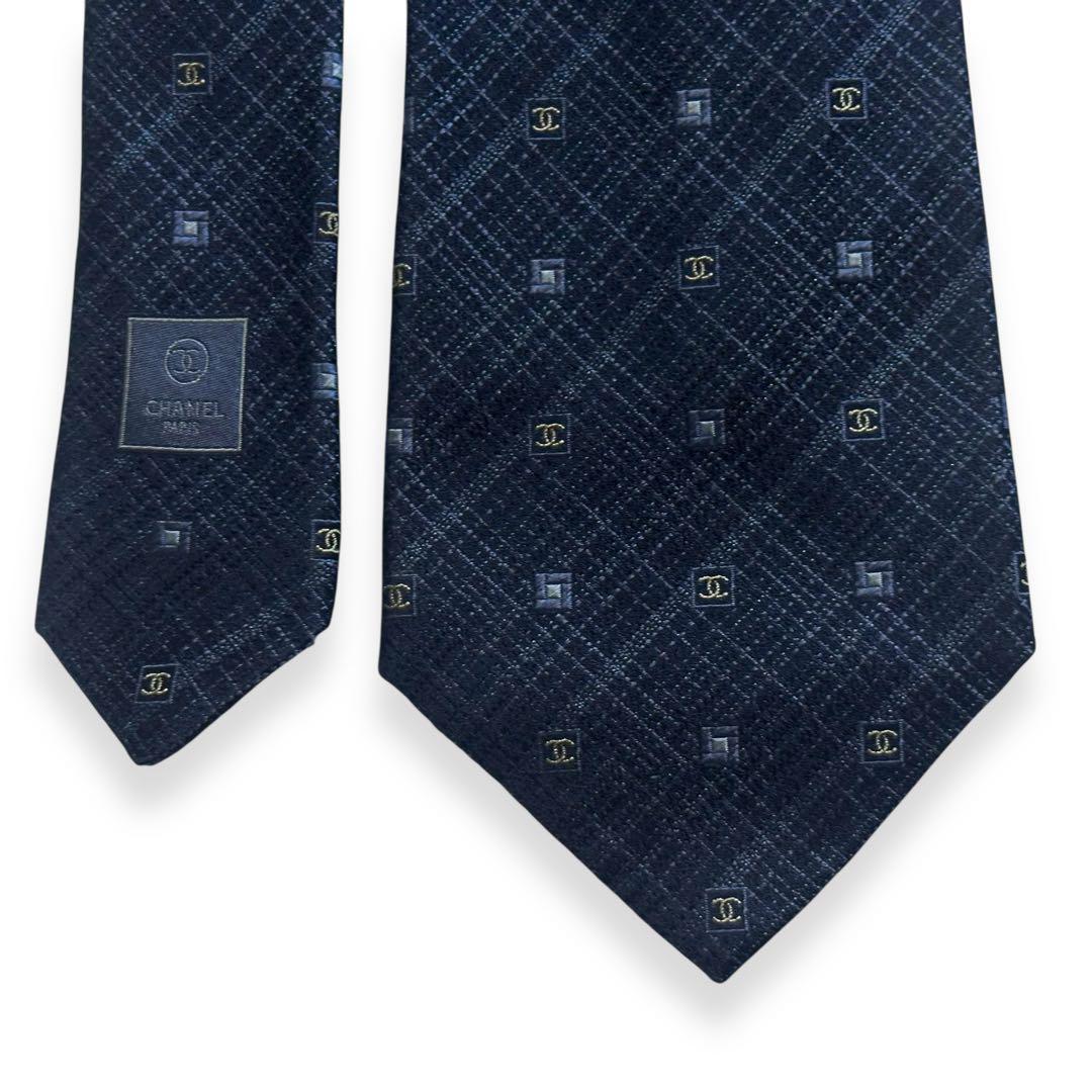 美品✨CHANEL ネクタイ　ココマーク　ジャガード　シャネル ネイビー高級