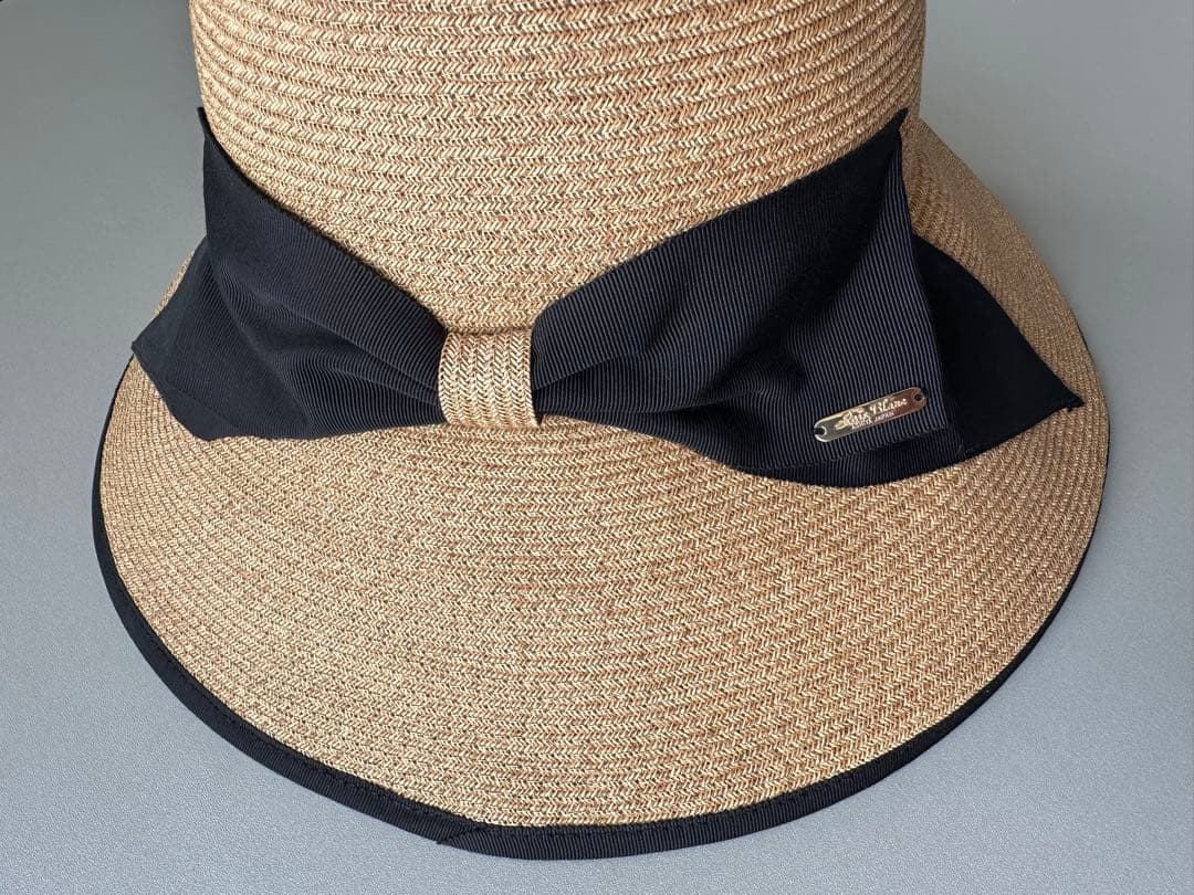 美品　芦屋ロサブラン　麦わら帽子　リボン　Mサイズ　つば広　完全遮光