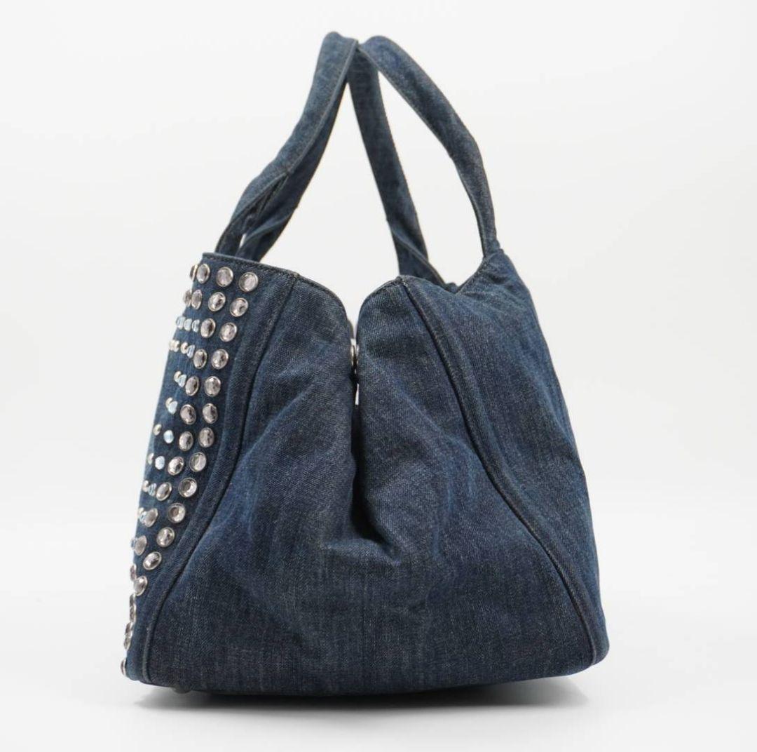 希少✨ギャラ付 プラダ　カナパ　ビジュー　スタッズ　Y2K　トートバック　デニム