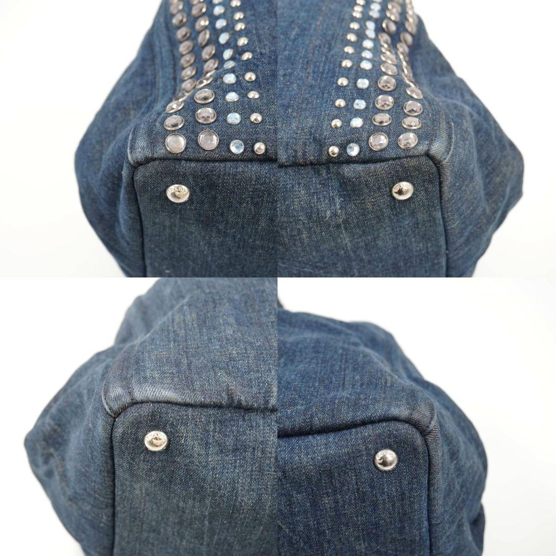 希少✨ギャラ付 プラダ　カナパ　ビジュー　スタッズ　Y2K　トートバック　デニム